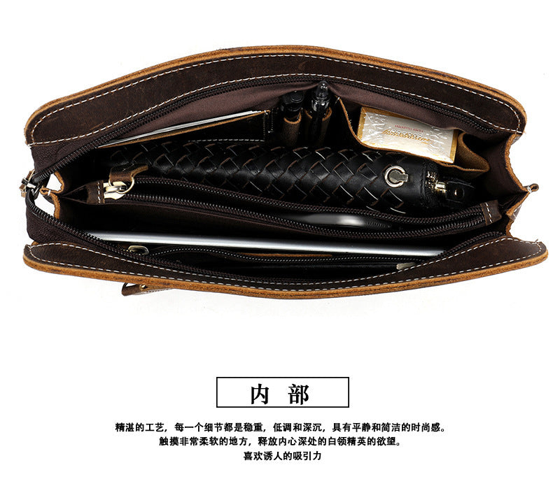 Men's Clutch Bag Cow Leather Crazy Horse Vintage Men's Handbag 