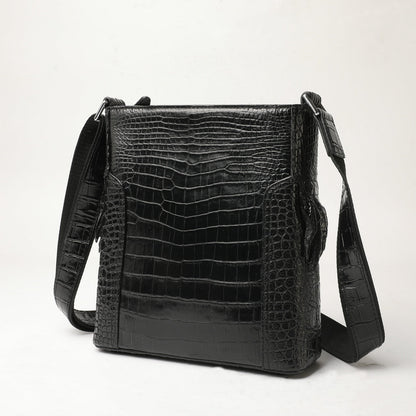 Siamese Crocodile Belly Skin Men's Shoulder Bag Genuine Leather Commuting Business Casual Crossbody Bag with Claws on the Side Edges 
