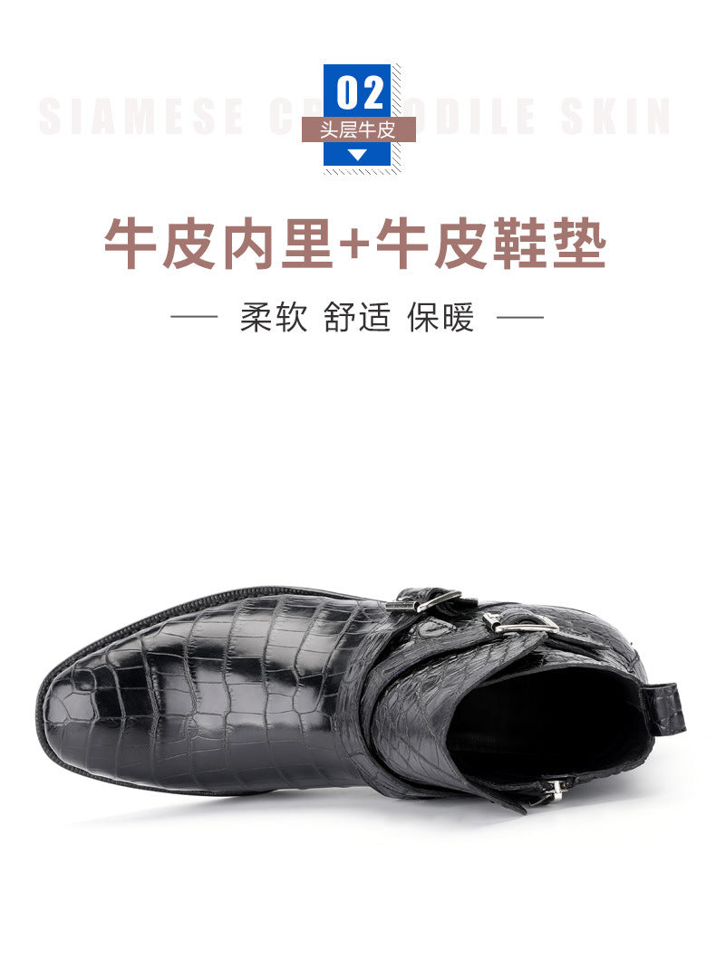 Men's Martin Boots Autumn/Winter Cold Protection Crocodile Skin Genuine Leather Men's Snow Boots 