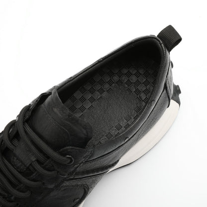 Ostrich skin men's shoes genuine leather sports casual sneakers thick sole wear-resistant breathable men's shoes 
