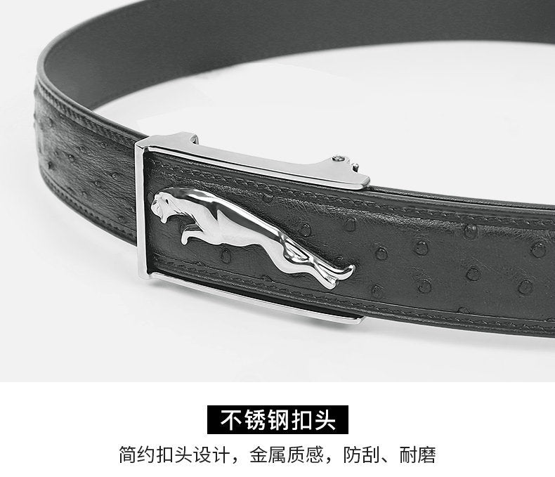 Ostrich skin men's belt genuine leather business casual automatic buckle width 3.4cm high quality male belt 