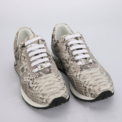 Python Skin Genuine Leather Men's Sneakers Sports Casual Shoes Wear-resistant Breathable Men Shoes 