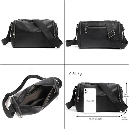 Men's shoulder bag Genuine cowhide leather cylindrical fashion casual large capacity crossbody bag for men 
