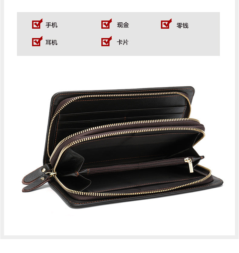 Men's Clutch Bag Genuine Cowhide Leather Wallet Card Holder Business Large Capacity Long Wallet Men's Handbag 