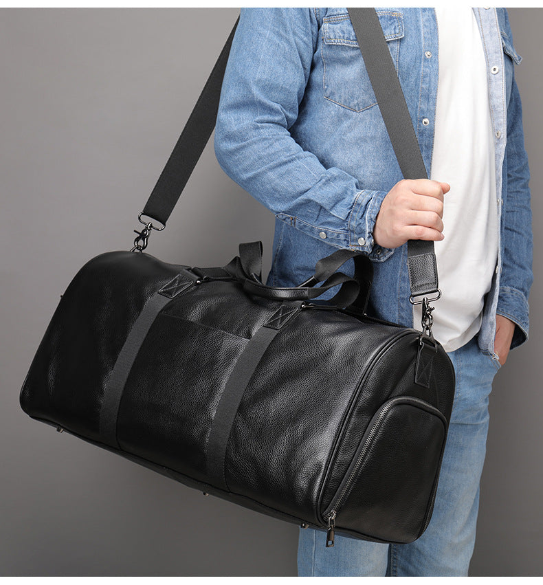 Men's travel bag Dry and wet separation cowhide genuine leather short distance business trip handbag handbag fitness travel bag large capacity men's luggage bag 