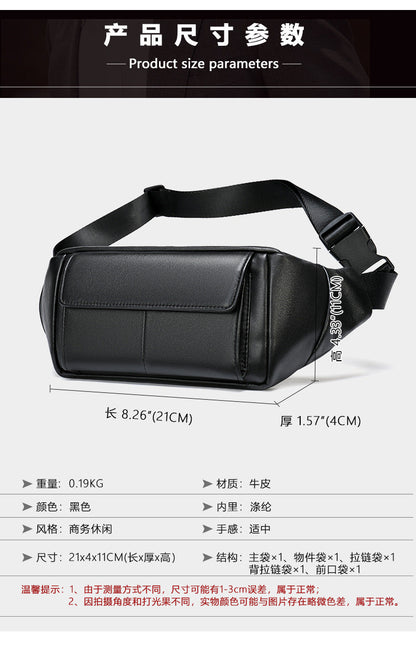 Men's Waist Bag Sheepskin Genuine Leather Fashion Casual Simple Multifunctional Crossbody Bust Bag 