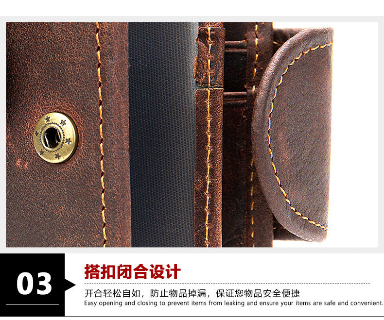 Men's short wallet, genuine cowhide leather, multi-functional coin purse, zipper, clasp, men's wallet 