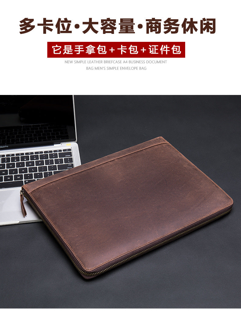 Men's Large Capacity Retro Crazy Horse Clutch Bag Long Wallet Card Holder Multifunctional Men's Handbag 