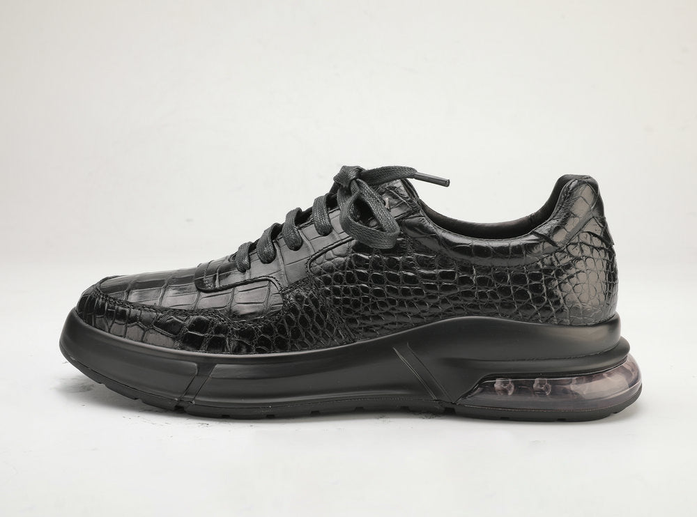Crocodile Belly Skin Genuine Leather Men's Casual Shoes Rubber Thick Sole Athletic Shoes Air Cushion Damping Sneakers 