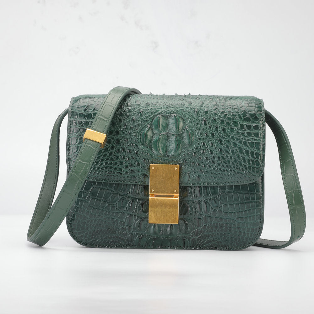 Siamese crocodile skin small square bag tofu bag shoulder bag ladies diagonal shoulder bag