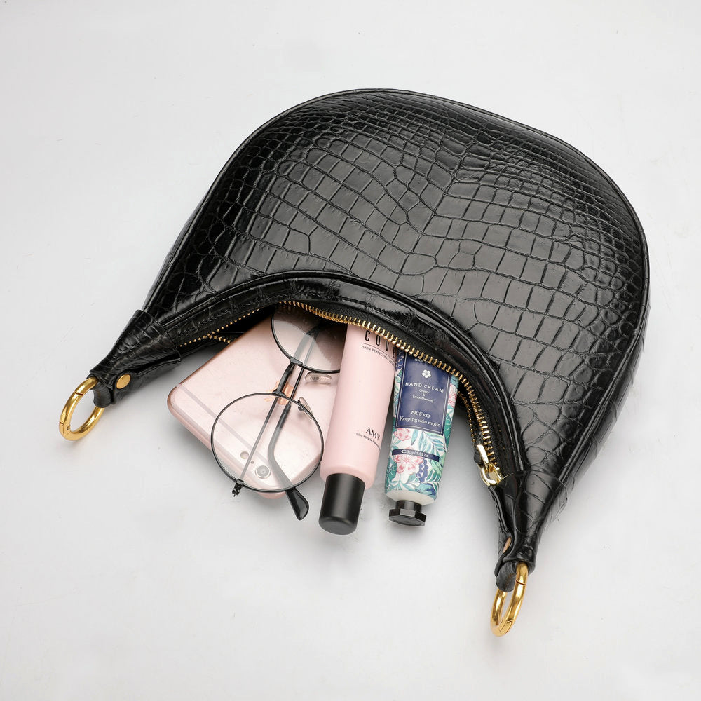 Siamese Crocodile Skin Women's Bag Genuine Leather Bag Shoulder Bag with Chain Armpit Bag Fashion Trend Crossbody Bag 