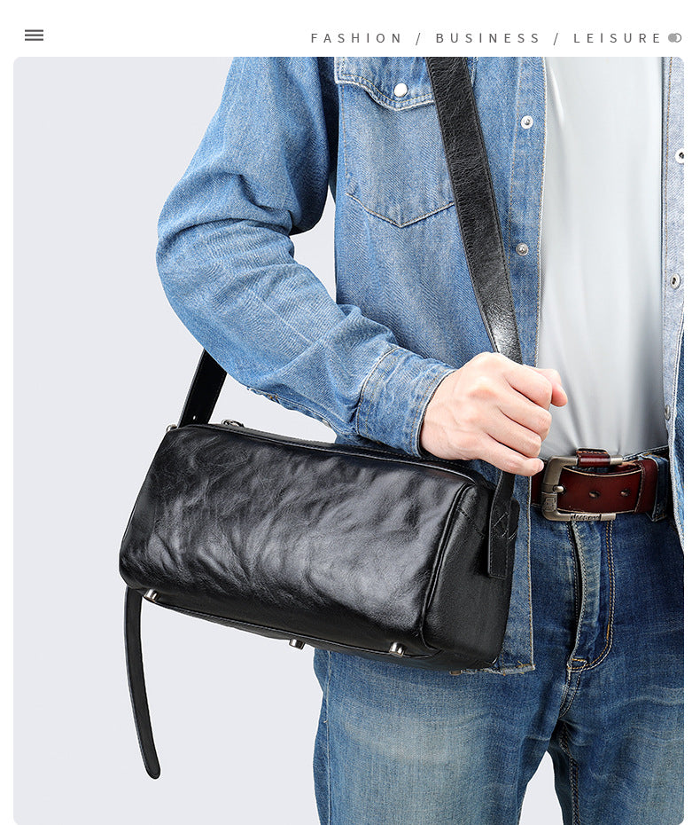 Men's Shoulder Bag Made of Genuine Cowskin Leather with Hand-held Crest High Quality Luxury Fashion Crossbody Bag for Men 