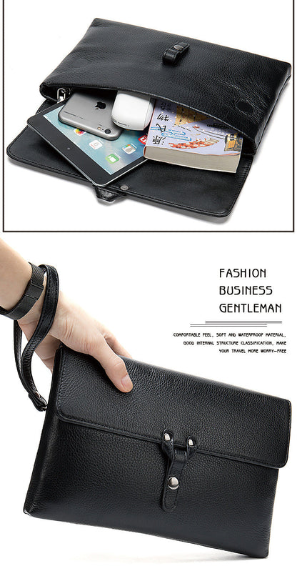 Men's Clutch Bag Cowskin Business Large Capacity Handbag for Men 