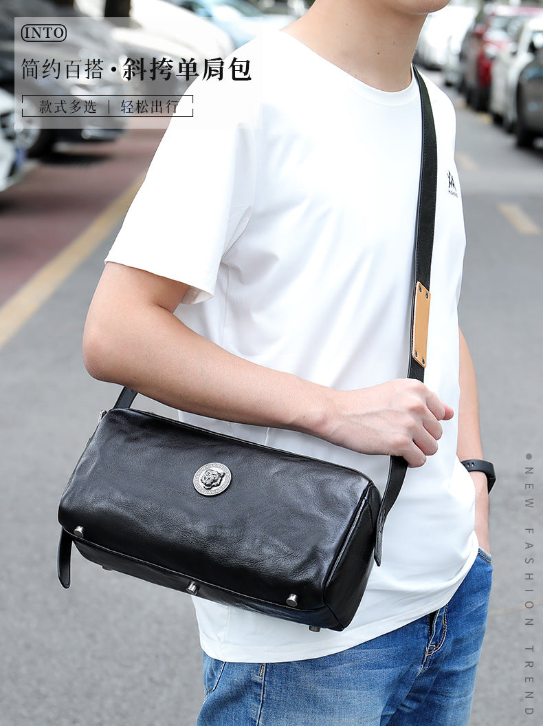 Men's Shoulder Bag Made of Genuine Cowskin Leather with Hand-held Crest High Quality Luxury Fashion Crossbody Bag for Men 