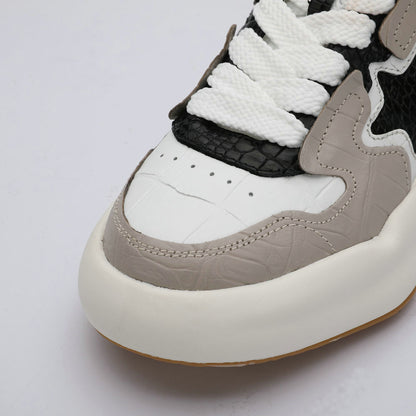 Men's Crocodile Belly Skin Casual Shoes, Genuine Leather, Fashion, Thick Sole, Anti-Slip Sneakers, Men's Sports Shoes 