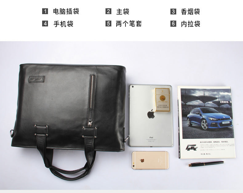Men's Handbag Genuine Cowhide Leather Handbag Computer Bag Men's Business Briefcase 