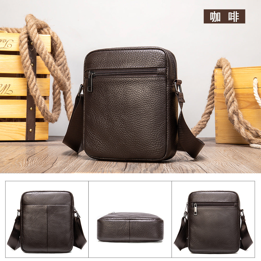 Men's shoulder bag Genuine cowhide leather business commuter lychee pattern crossbody bag for men 