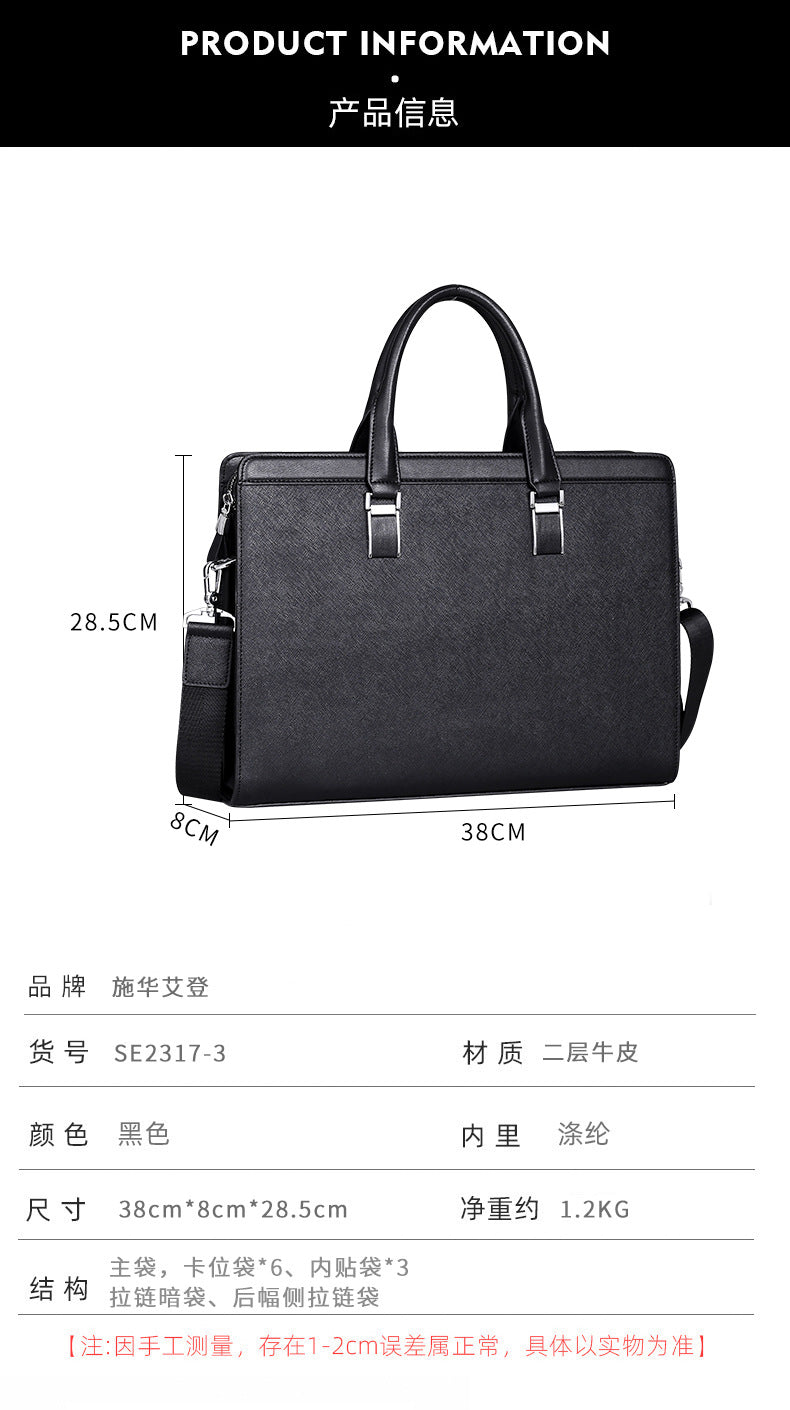 Men's handbag cowhide genuine leather computer bag large capacity business briefcase 