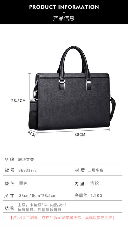 Men's handbag cowhide genuine leather computer bag large capacity business briefcase 