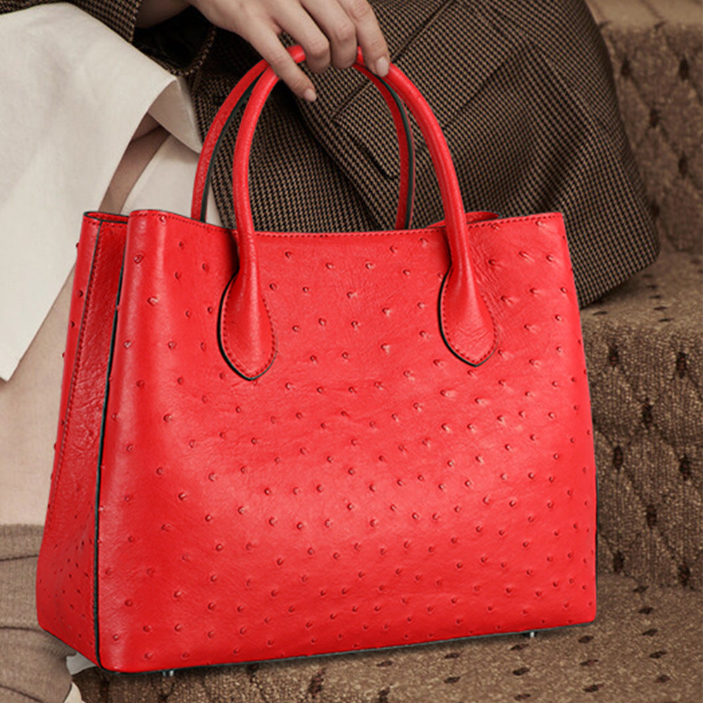 Ostrich leather women's bag genuine leather bag fashion trend large capacity leather tote bag