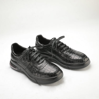 Crocodile Belly Skin Genuine Leather Men's Casual Shoes Rubber Thick Sole Athletic Shoes Air Cushion Damping Sneakers 