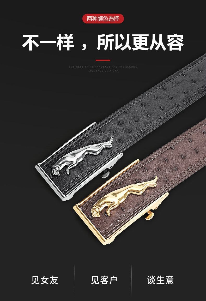 Ostrich skin men's belt genuine leather business casual automatic buckle width 3.4cm high quality male belt 