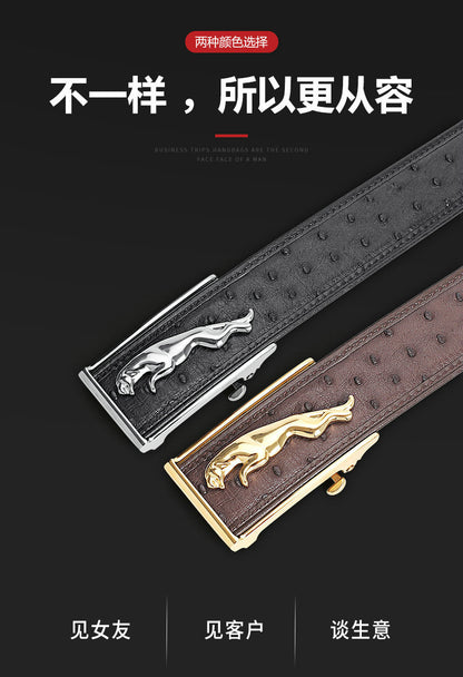 Ostrich skin men's belt genuine leather business casual automatic buckle width 3.4cm high quality male belt 