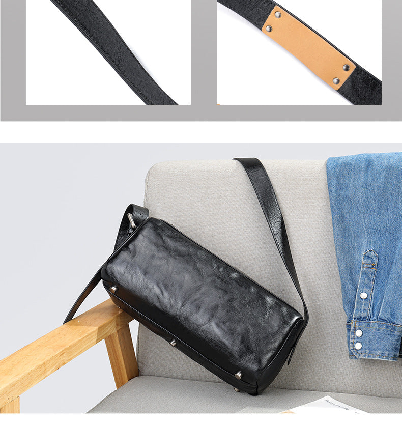 Men's Shoulder Bag Made of Genuine Cowskin Leather with Hand-held Crest High Quality Luxury Fashion Crossbody Bag for Men 