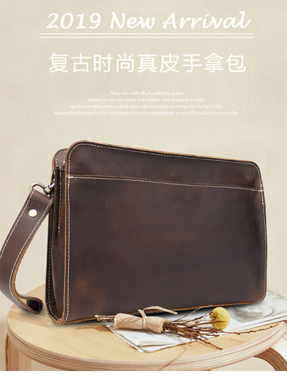Men's Clutch Bag Cow Leather Crazy Horse Vintage Men's Handbag 