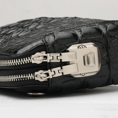Men's Bag Crocodile Skin Genuine Leather Business Double Zipper Security Lock Privacy Protection Handbag 