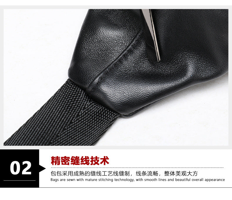 Men's Waist Bag Genuine Sheepskin Leather Simple Retro Waterproof Crossbody Bust Bag 
