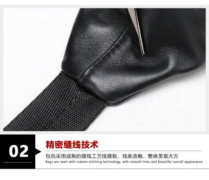 Men's Waist Bag Genuine Sheepskin Leather Simple Retro Waterproof Crossbody Bust Bag 