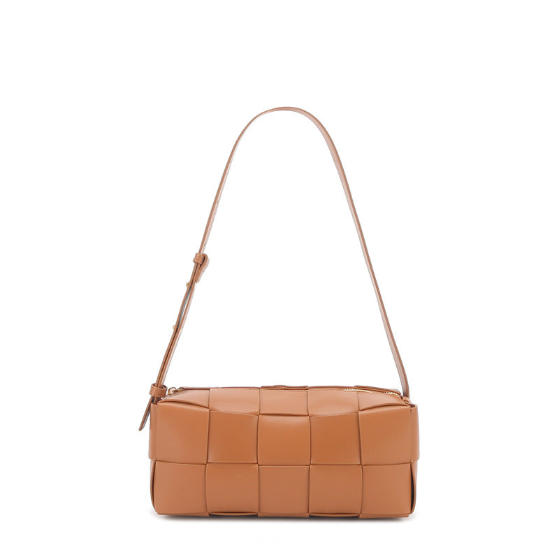 Genuine Leather Ladies Underarm Bag Handbag Zipper Bag Weaving Bag Fashion