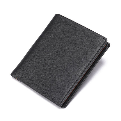 Men's short wallet genuine cowhide leather bi-fold retro card bag men's wallet 