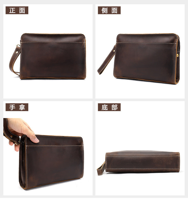 Men's Clutch Bag Cow Leather Crazy Horse Vintage Men's Handbag 