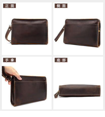 Men's Clutch Bag Cow Leather Crazy Horse Vintage Men's Handbag 