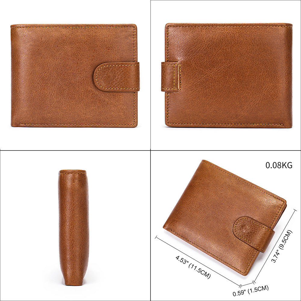 Men's short wallet cowhide RFID card holder business large capacity clutch bag retro wallet 