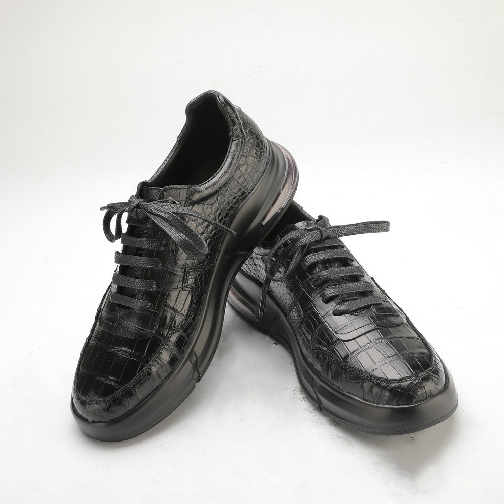 Crocodile Belly Skin Genuine Leather Men's Casual Shoes Rubber Thick Sole Athletic Shoes Air Cushion Damping Sneakers 