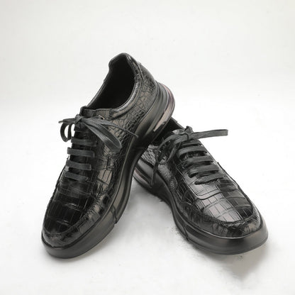 Crocodile Belly Skin Genuine Leather Men's Casual Shoes Rubber Thick Sole Athletic Shoes Air Cushion Damping Sneakers 