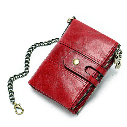Men's short wallet genuine cowhide leather retro RFID anti-theft card bag 
