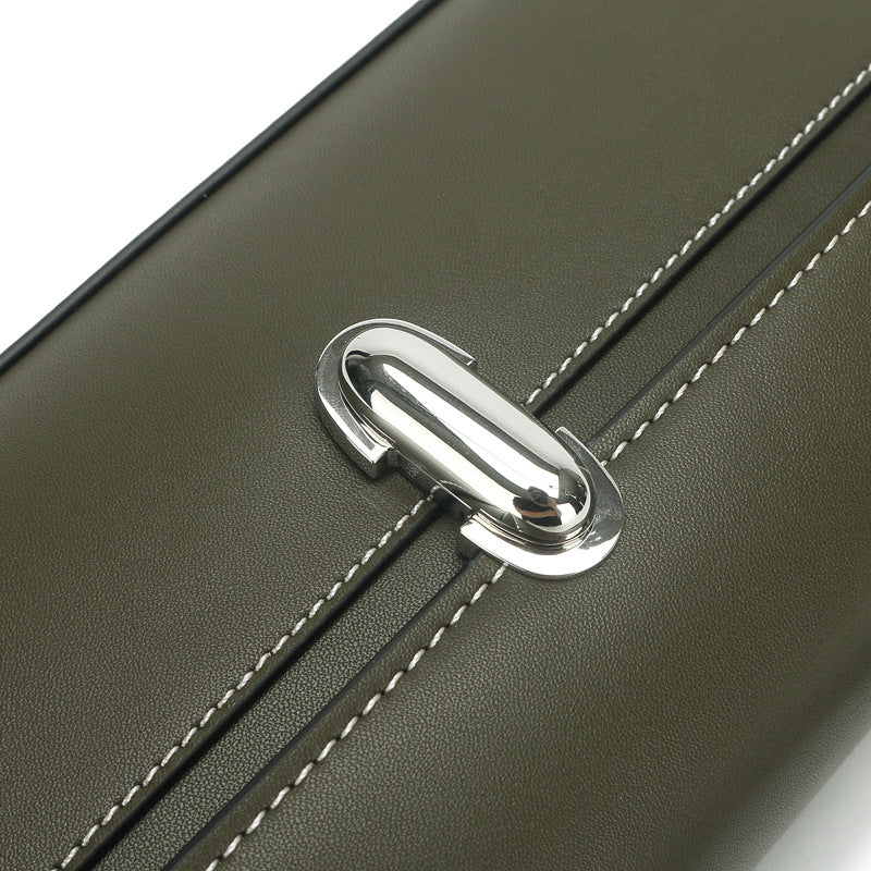 Women's Handbag Pure Color Car Sewing Thread Handbag Genuine Leather Leather Tote Bag Fashion Goes with Anything
