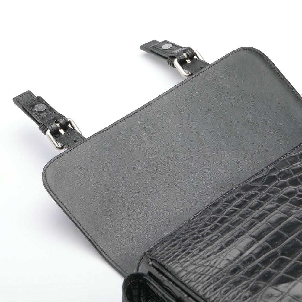 Siamese Crocodile Belly Skin Genuine Leather Cambridge Bag Men's Simple Commuting Casual Crossbody Shoulder Bag 