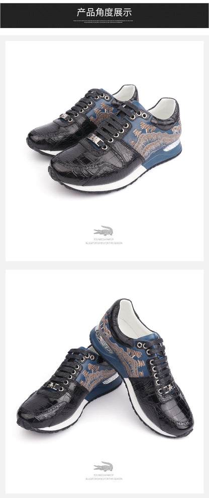 Crocodile leather genuine leather men's sneakers anti-slip fashion casual shoes men's shoes 