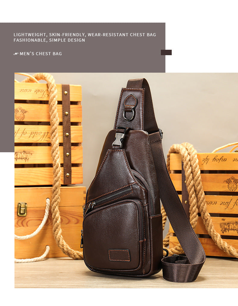 Men's bust bag, genuine cowhide leather, many pockets, casual fashion, men's crossbody bag, shoulder bag 