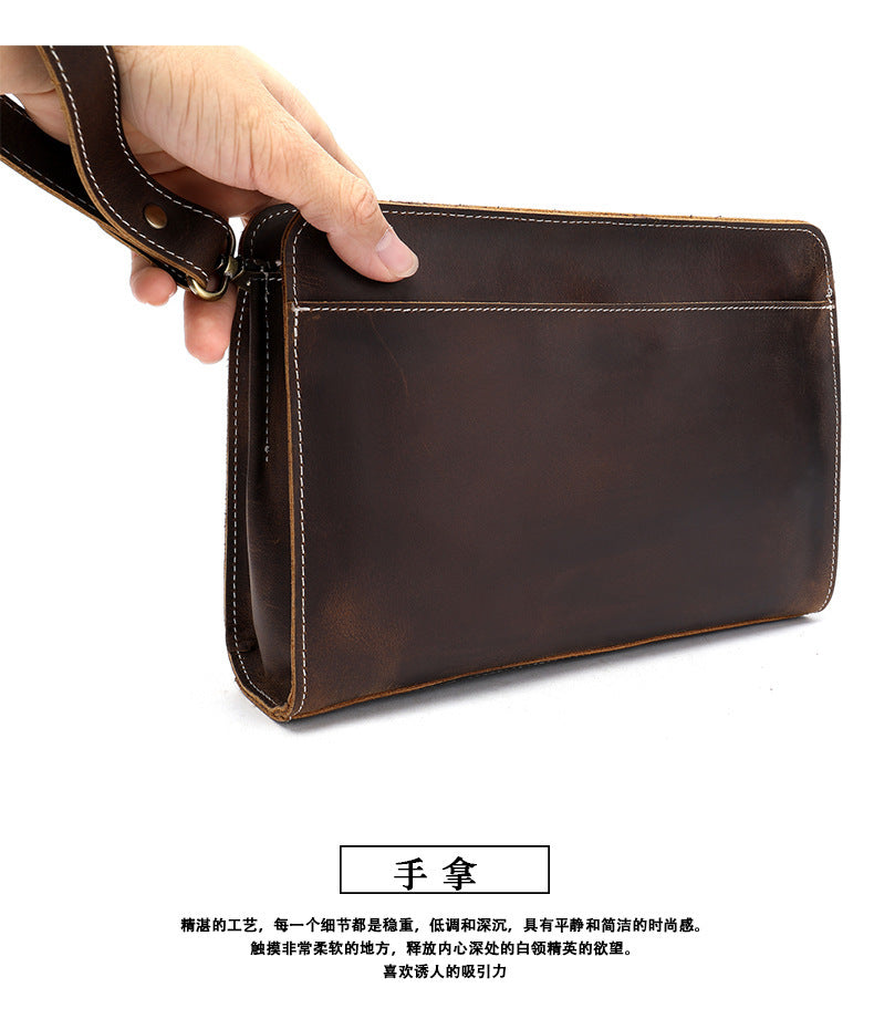 Men's Clutch Bag Cow Leather Crazy Horse Vintage Men's Handbag 