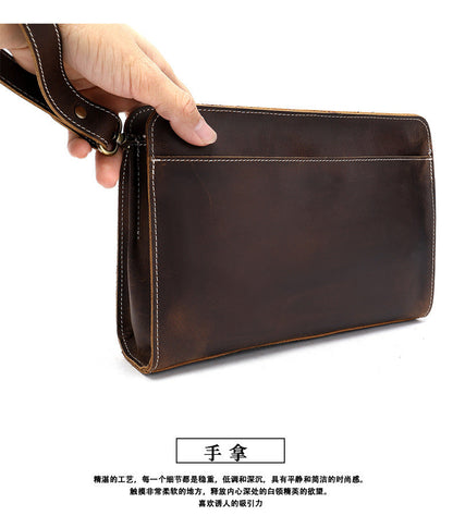 Men's Clutch Bag Cow Leather Crazy Horse Vintage Men's Handbag 