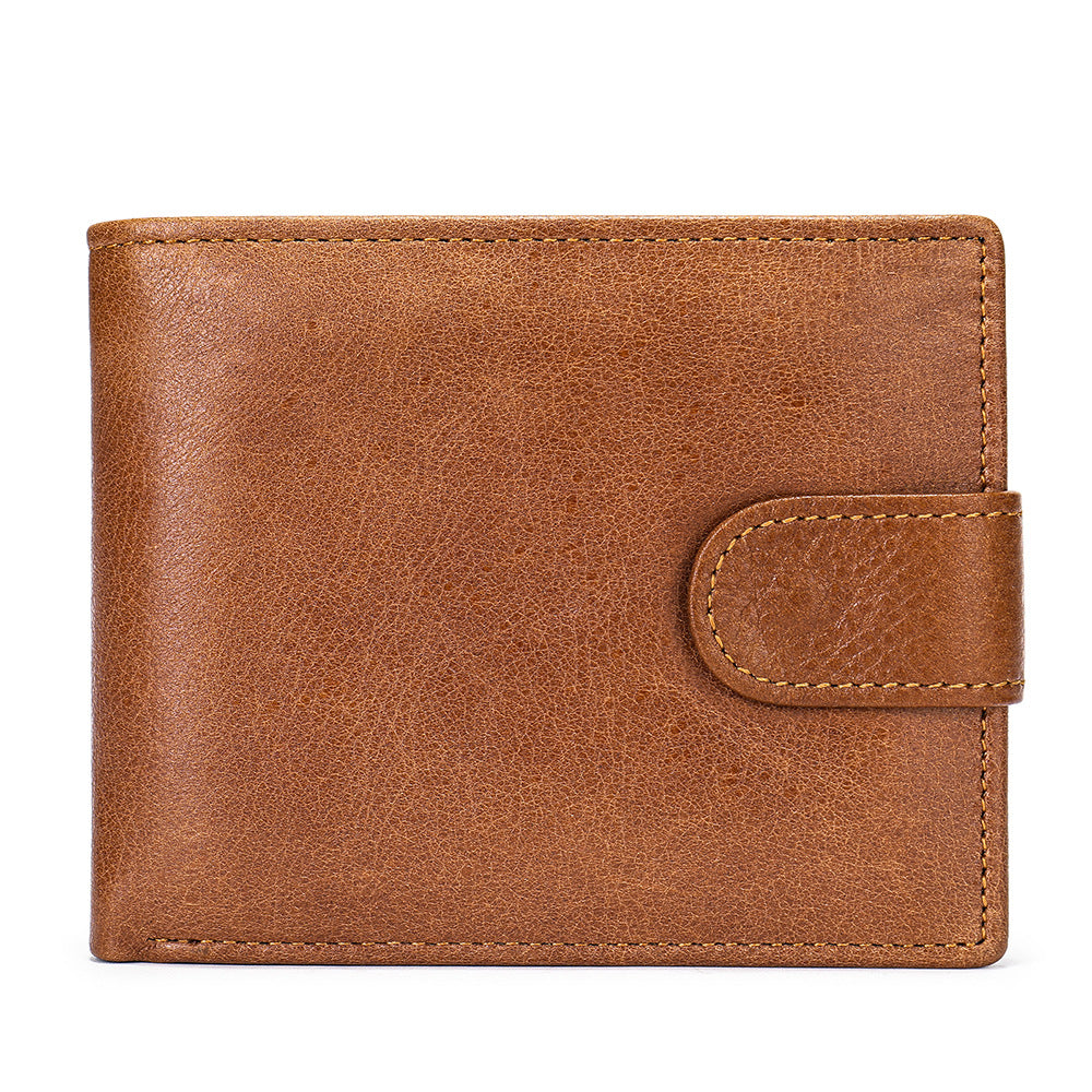 Men's short wallet cowhide RFID card holder business large capacity clutch bag retro wallet 