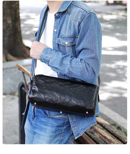 Men's Shoulder Bag Made of Genuine Cowskin Leather with Hand-held Crest High Quality Luxury Fashion Crossbody Bag for Men 