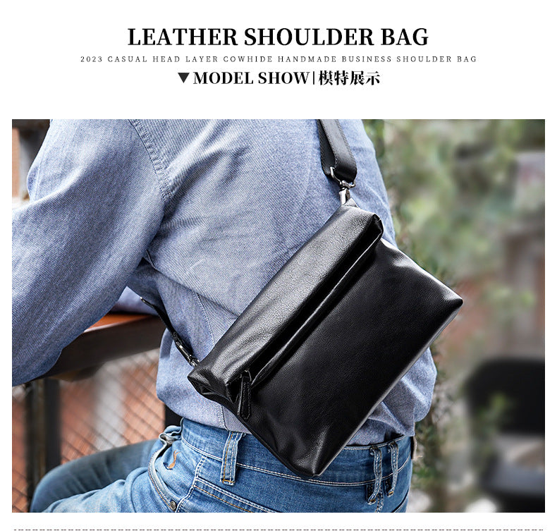 Men's Shoulder Bag Genuine Cowhide Leather Fashion Sports Crossbody Bag for Men 
