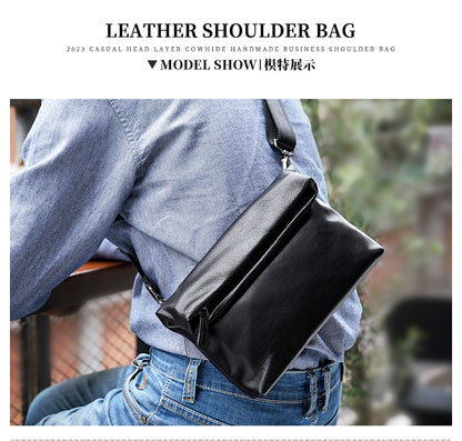 Men's Shoulder Bag Genuine Cowhide Leather Fashion Sports Crossbody Bag for Men 